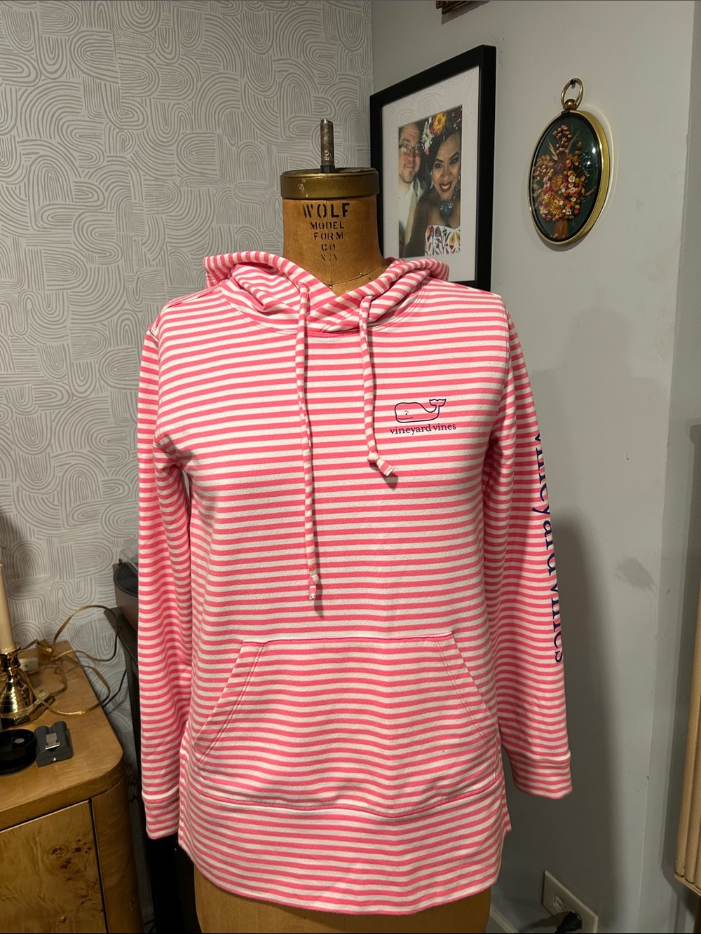 Vineyard Vines Pink and White Striped Hoodie Sweater